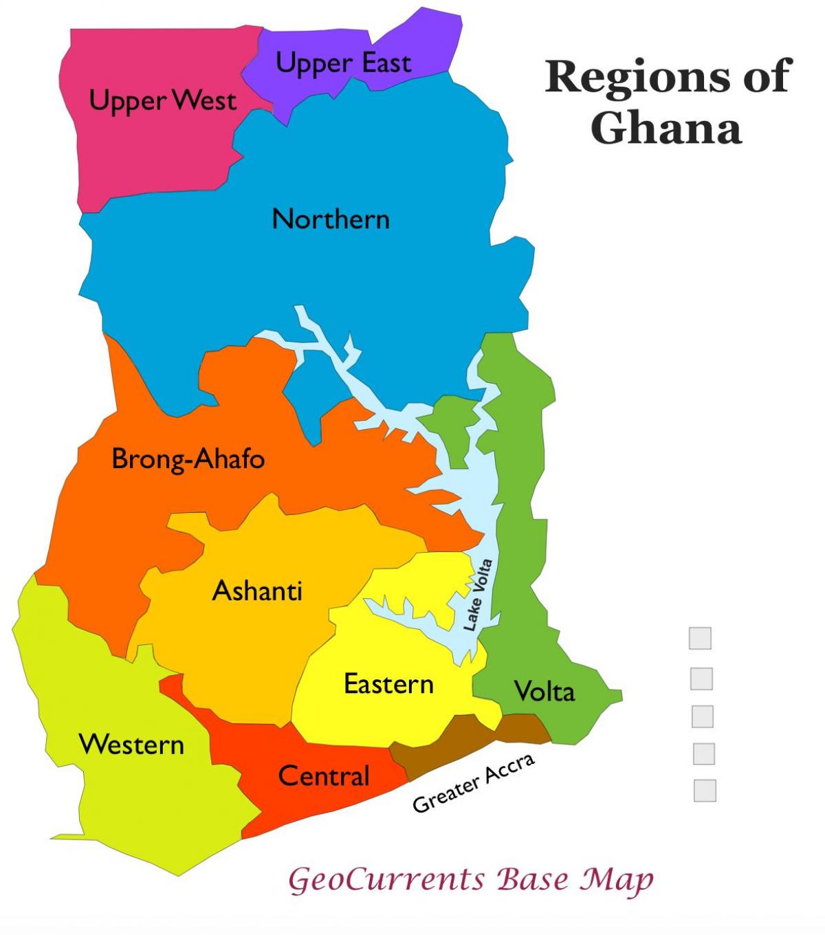 mapa ghana ukazuje regionů